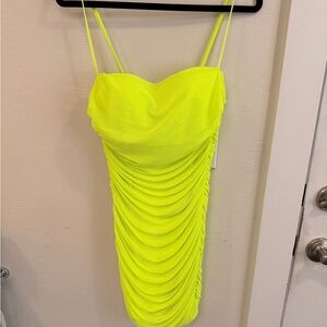 Neon Yellow Ruched Dress